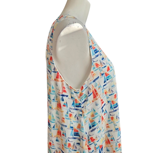 Hatley Dress Medium Multicolor Sleeveless Sailboat Print Tie Back Lined Coastal - Picture 2 of 8
